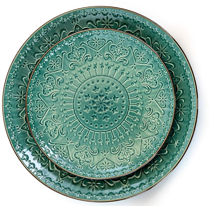 Elama Sea Foam Mozaic 16 Piece Round Stoneware Dinnerware Set in Sea Green