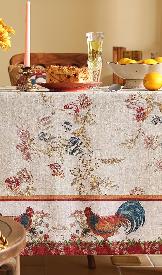 patdrea Designer French Tablecloth for Square Table,Vintage Red Linen Animals Pattern Floral Tablecloths,Decor Table Cover for Kitchen Dining Christmas,Party,Thanksgiving,67"x67"-Townlife E