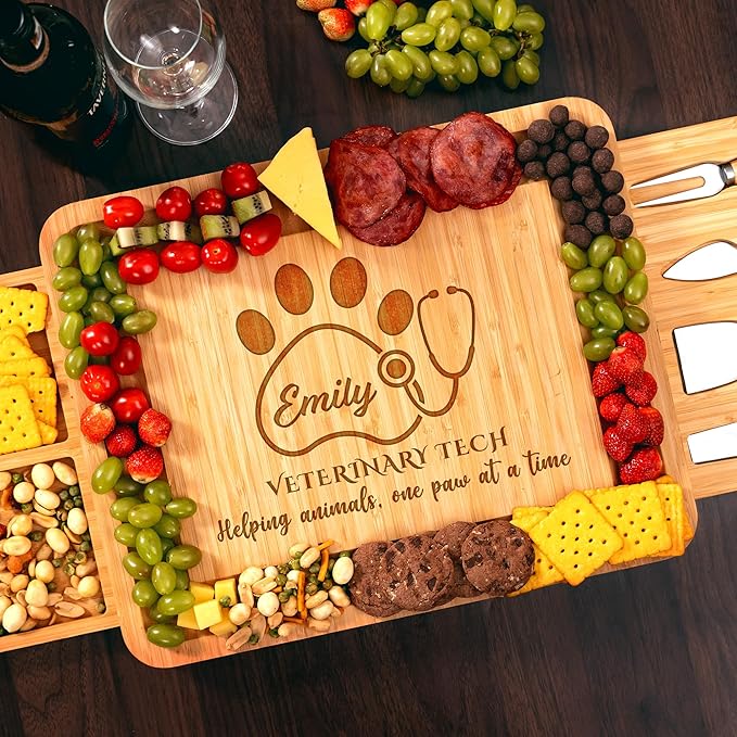 Personalized Veterinary Technician Charcuterie Board, Cheese Board Gift Set for Veterinarian - Veterinary Technician Gifts, Vet Tech Appreciation Gifts
