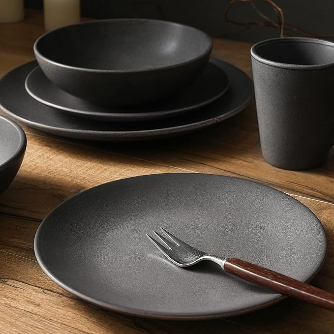 Stone Lain Grao Stoneware 32-Piece Dinnerware Set, Grey