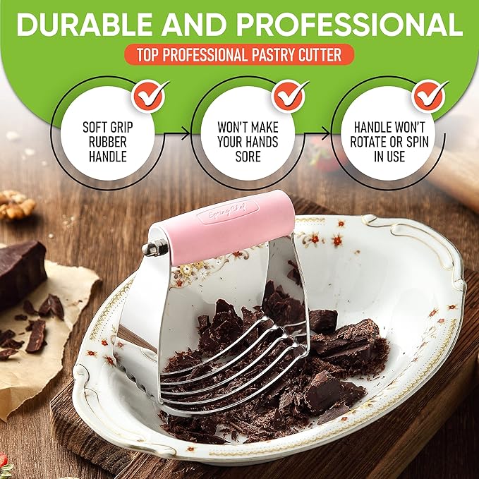 Spring Chef Dessert Bundle - Ice Cream Scoop, Medium Dough Blender, Magnetic Measuring Spoon Set - Pink Lemonade