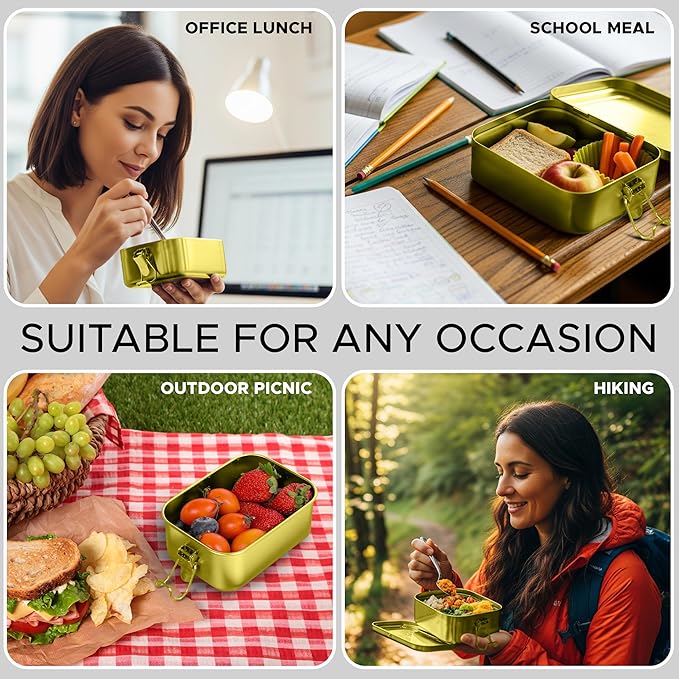 3-Pack 1200ml (40.6 oz) Stainless Steel Gold Color Bento Lunch Box Containers with Lids - Waterproof Metal Food Storage - Snack Prep Trays and Tiffin Carriers