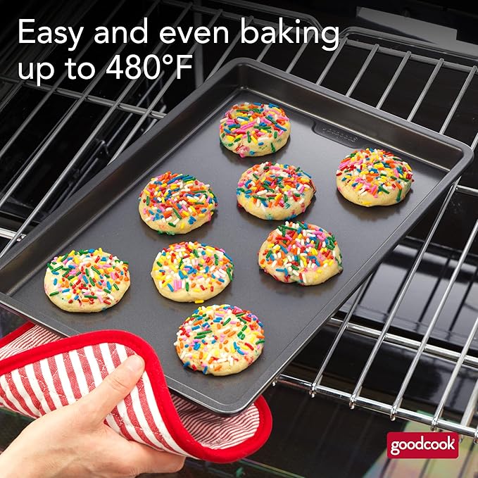 GoodCook PRO Medium Baking Sheet Pan Nonstick Warp & Scratch-Resistant Dishwasher-Safe Carbon Steel Construction for Even Baking Oven Safe to 480°F, 10 x 15-Inch, Gray