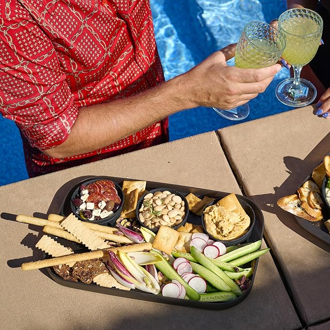 madesmart dipware 3 Bowl Serving Tray, Collapsible & Removable Dip Bowls for Charcuterie, Guacomole, Snacks, Veggies, Premium Dishwasher & Microwave Safe, Multipurpose Plate & Bowl, Midnight