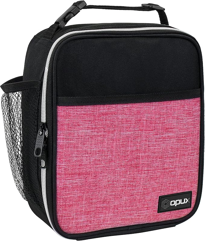 opux Premium Insulated Lunch Box, Soft School Lunch Bag for Girls Kids, Leakproof Small Lunch Pail Women Work, Reusable Compact Cooler Tote Lunchbox for Office Adult, Heather Pink