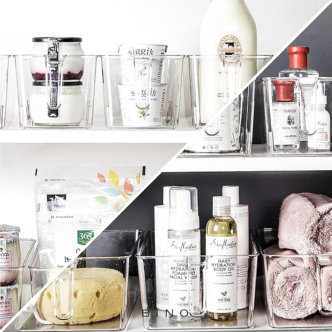 BINO | Clear Storage Organizer, Medium | THE HOLDER COLLECTION | Clear Containers for Organizing with Built-in Handles | Pantry Organization and Storage | Fridge Organizer | Smart Bin Cabinet
