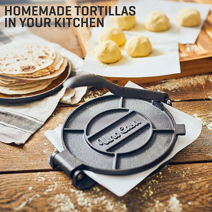 Uno Casa Tortilla Master Kit - Tortilla Press 8 Inch with 10.5 IN Comal Pan, 4 Taco Holders, and Tortilla Warmer - Complete Taco Tuesday Kit, Rotis, and Quesadillas - Unique Gift for Friends or Family
