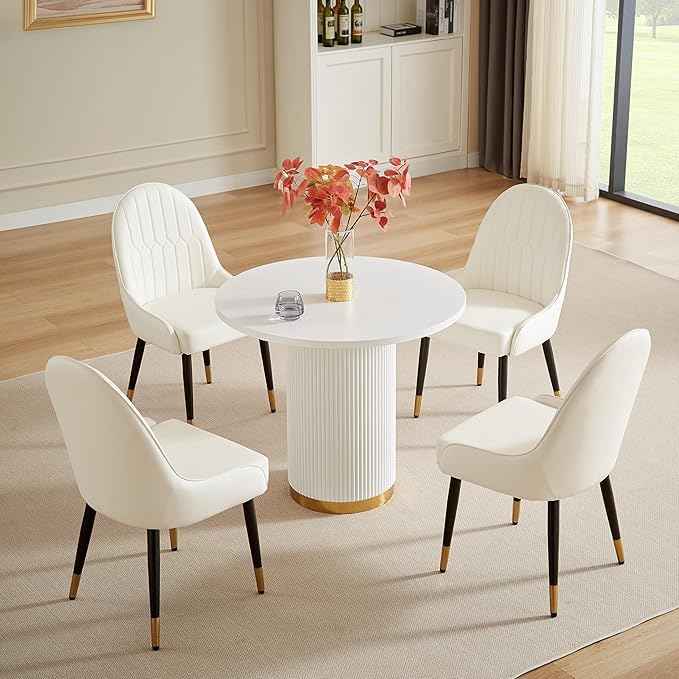 AF ARTISAN FURNITURE White Dining Chairs Set of 2 with High Backs Mid Century Modern Kitchen Dining Room Chairs PU Faux Leather Upholstered Large Padded Accent Chair with Legs