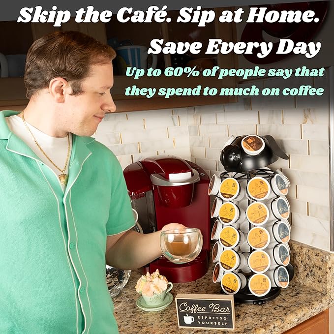 Made Easy Kit Carousel Coffee Pod Holder, Compatible with Keurig K-Pods K-Cups, Countertop Rack Storage Organizer, Metal Home and Kitchen Decor, Capsule Café Station Bar (Small, Black Dog)