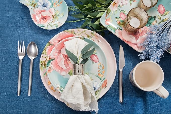 Bico Margret's Garden Dinner Plates Set of 4, 11 Inch Large Ceramic Plates for Pasta, Steak, Stylish Serving Dishes, Microwave and Dishwasher Safe, Gift for Housewarming and Thanksgiving