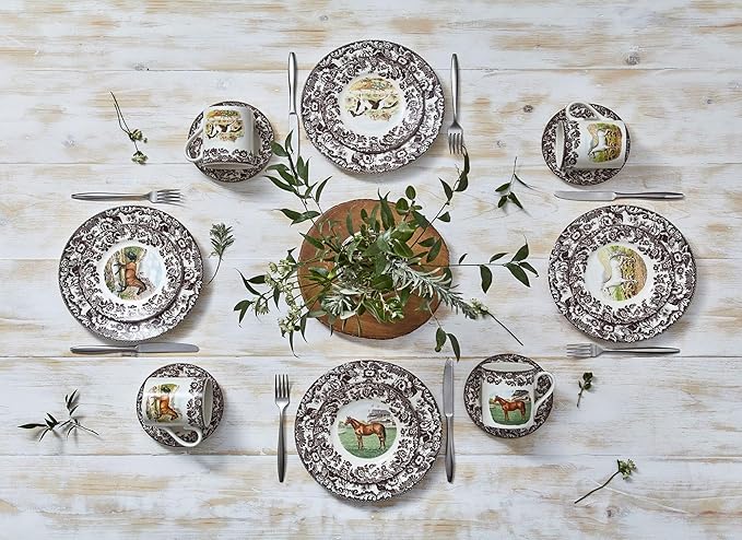 Spode Woodland Thoroughbred Horse 10.5" Dinner Plate - Fine Earthenware, Dishwasher & Microwave Safe, Made in England - Seasonal Dinnerware for Holiday Table Settings, Warm Oven Safe to 225°F