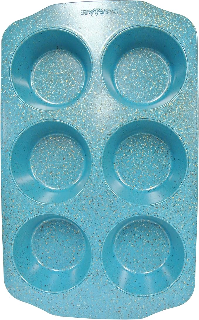 casaWare Jumbo Muffin Pan 6 Cup Ceramic Coated Non-Stick (Blue Granite)
