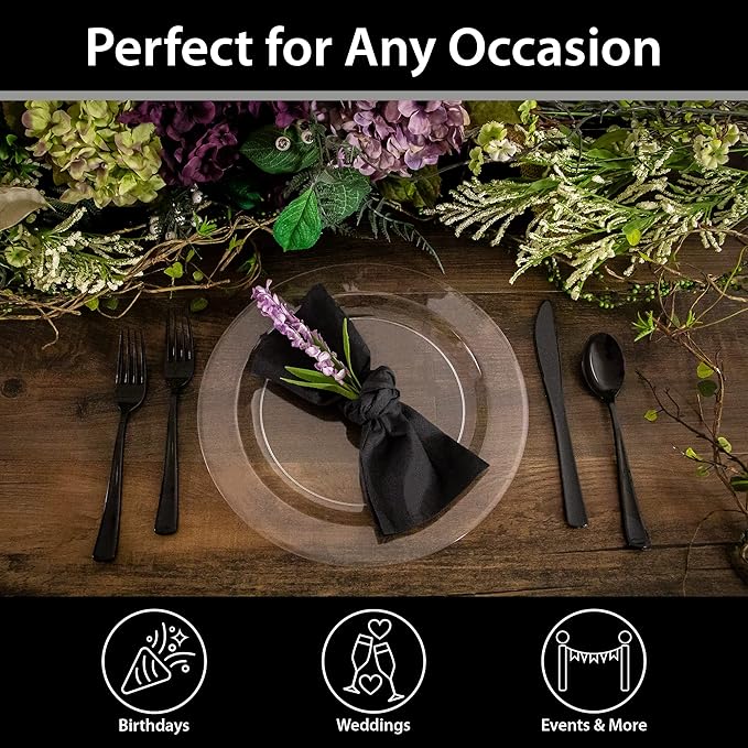 Lillian Tablesettings 240 Count Plastic Plates 10.25 inch Premium Quality Heavyweight China Like Disposable Plates, Wedding and Party Dinnerware, Crystal Clear - Value Pack 240 Count