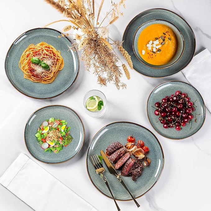 AmorArc Ceramic Dinnerware Sets,Handmade Reactive Glaze Stonewre Plates and Bowls Sets,Highly Chip and Crack Resistant | Dishwasher & Microwave Safe Dishes Set,Service for 4 (12pc)