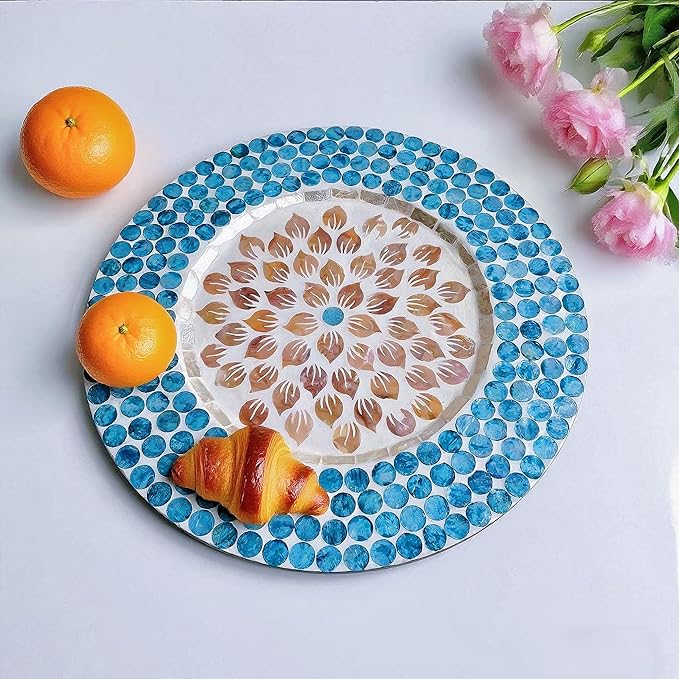13 Inch Mother of Pearl Shell Placemat Plate – Large Round Decorative Heat for Table or Kitchen, Cabinet, Tabletop (Water Lily Shell, 13 Inch)