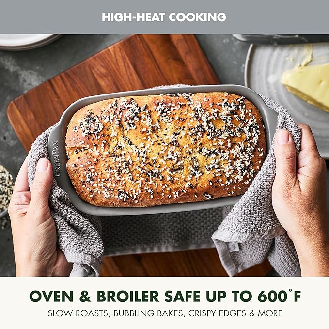 GreenPan Premiere Ovenware Healthy Ceramic Nonstick 1 lb. Loaf Baking Pan, PFAS-Free, Warp-Free Bakeware, Durable Quick Heating, Oven & Broiler Safe to 600F, Dishwasher Safe, Gray