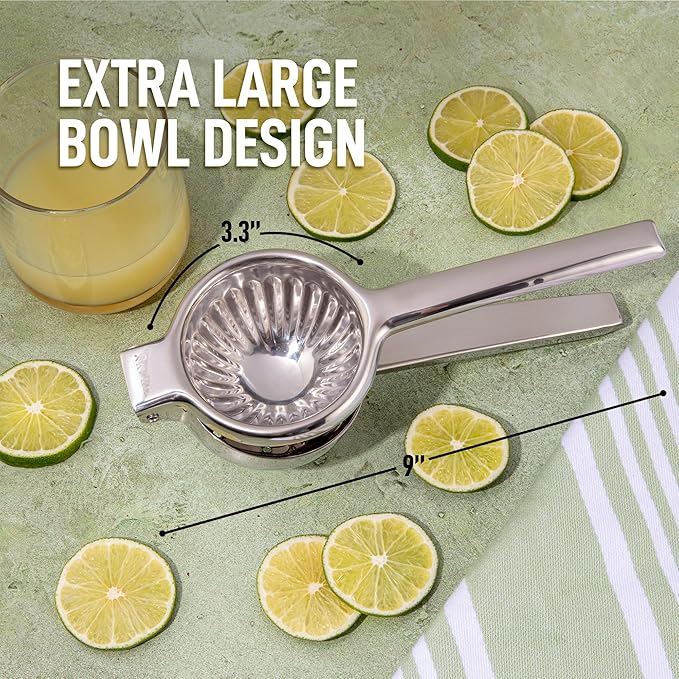 Zulay Kitchen Extra Large Lemon Squeezer Stainless Steel - Easy Squeeze Heavy Duty Lemon Juicer Hand Press - Ergonomic Citrus Squeezer & Fruit Juicer for Small Oranges, Lemons, & Limes - Silver