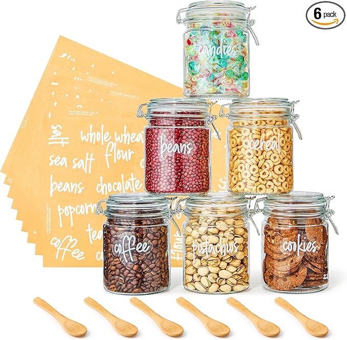 Talented Kitchen Airtight Mason Canning Jars - Multiuse Food Storage Containers with Lids for Canning Supplies & Homemade Food Storage - Clamp-Lid Glass Containers - 25 oz, Pack of 6