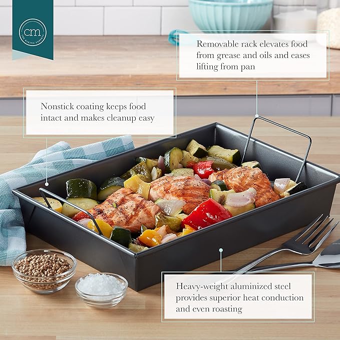 Chicago Metallic Professional Non-Stick Roast Pan with Non-Stick Rack, 13-Inch-by-9-Inch