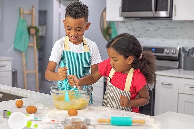 Tovla Jr. Kids Cooking Utensils Set - 4-Piece Kids Kitchen Tools - Safe Baking Set - Food Grade Toddler Chef Supplies - Gender Neutral Silicone Cookware Kit with Spatula Whisk Tongs Rolling Pin