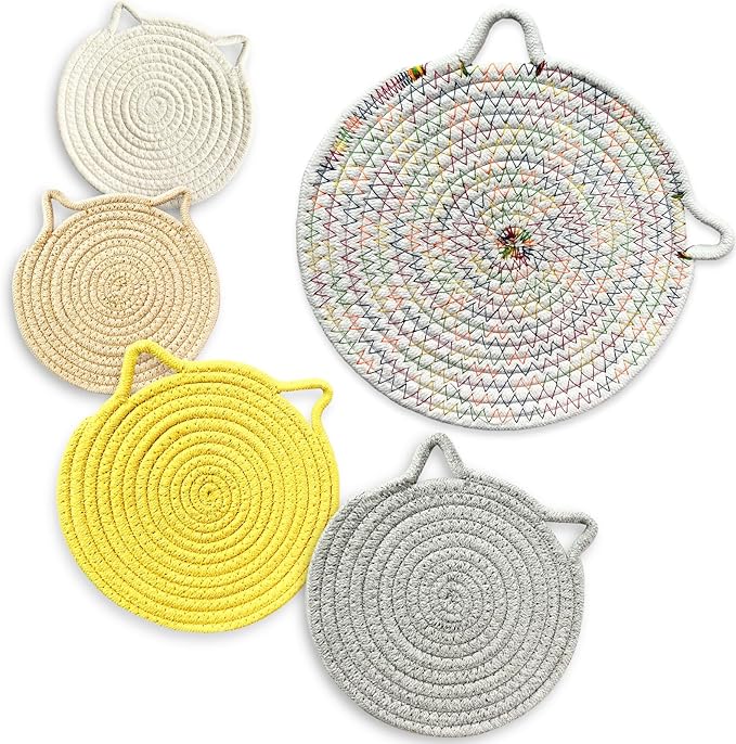 UKJENT Trivets for Hot Dishes - 5 Pcs Cotton Trivet Mats, Heat Resistant Hot Pads Pot Holders Set for Hot Pots & Pans, Kitchen Counter Farmhouse Table New Home Decor Essentials(7" & 9" & 12")
