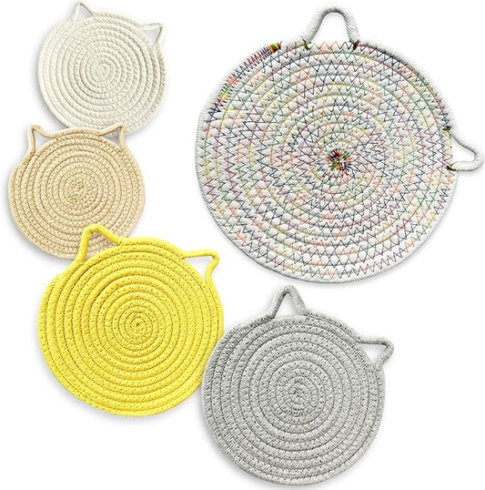 UKJENT Trivets for Hot Dishes - 5 Pcs Cotton Trivet Mats, Heat Resistant Hot Pads Pot Holders Set for Hot Pots & Pans, Kitchen Counter Farmhouse Table New Home Decor Essentials(7" & 9" & 12")