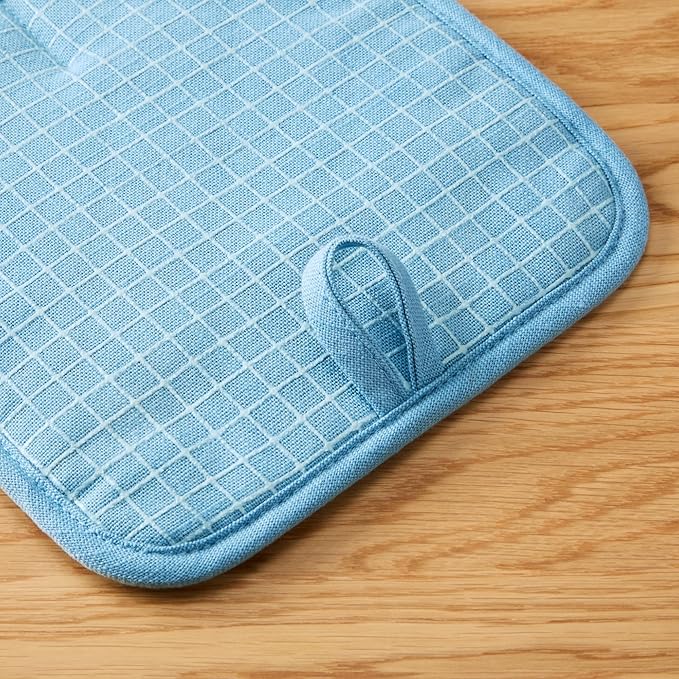 KITCHENAID Gourmet Series Gridlines Pot Holders 2-Pack Set, Heat Resistant up to 600°F, Soft Silicone Grip, Magnetic Cuff, Blue Velvet, 8"x8"