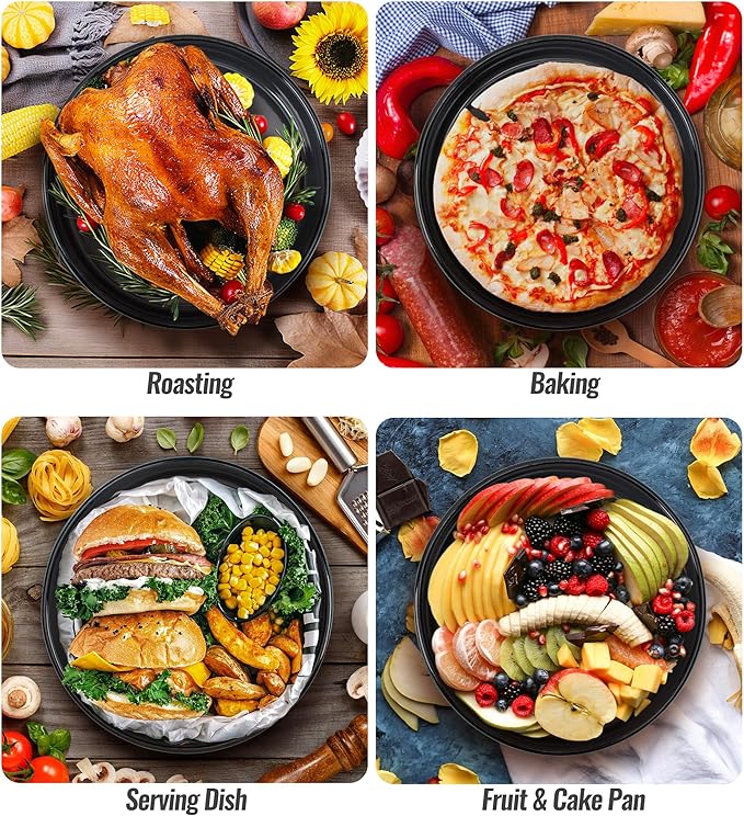 Enamel Roasting Pan Set Round Baking Dish 4-Pack 9/10/12/14 Inch Non Stick High Temperature Resistance Bakeware for Pizza & Salad, Oven Dishwasher Safe Mother Day Gift for Wife & Mom Cake Pan