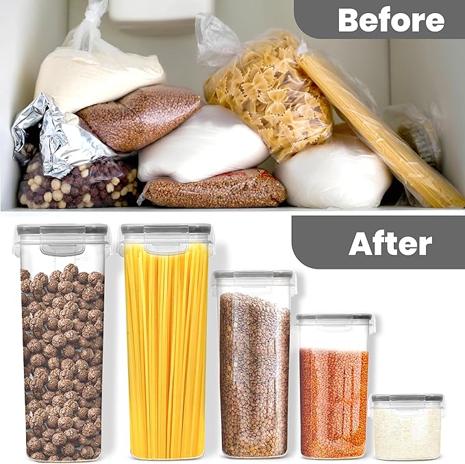 KICHLY Airtight Food Storage Containers Set with Lids – 24 Pack BPA-Free Plastic Pantry Organizers for Cereal, Flour, Sugar & Dry Food (Clear)