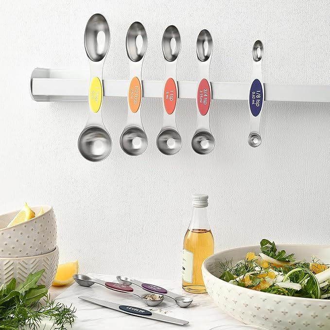 Spring Chef Dual Sided Magnetic Measuring Spoons Set, Mountain Sunrise, Set of 8 & Stainless Steel Magnetic Measuring Cups, Set of 7, Black - 2 Product Bundle