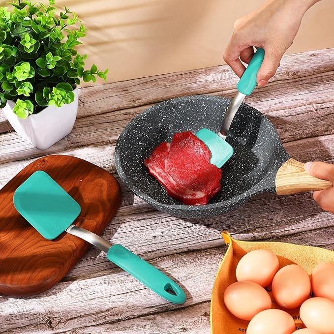 Silicone Cookie Spatula Turner 2 Pack Mini Brownie Spatula Flexible Kitchen Small Silicone Turner for Nonstick Cookware Heat Resistant No Scratch Flipper for Egg Pancake(Green)