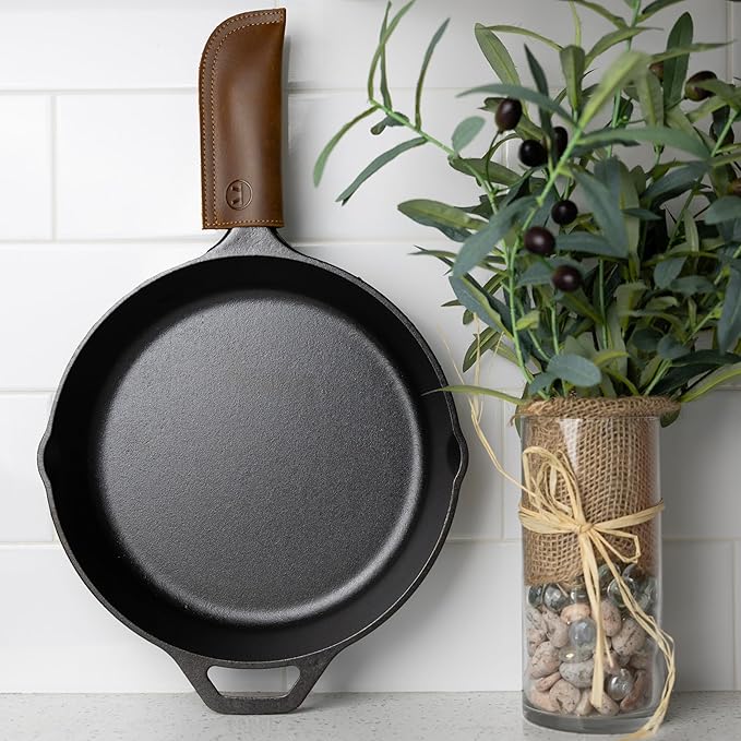Outset Leather Cast Iron Pan Handle Cover, 5" x 2.25" Genuine Top Grain Pan Handle Sleeve