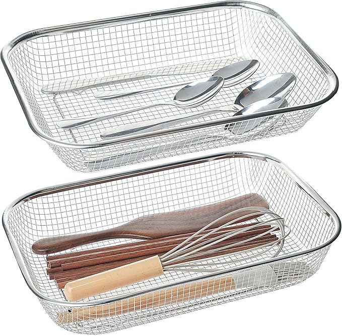 Utensil Drying Rack, 2 Pack Stainless Steel Utensils Holder Dishwasher Silverware Basket, Compact Dish Drainer for Kitchen Countertop, Chopsticks Spoons, Forks, Knifes Organizer, Large