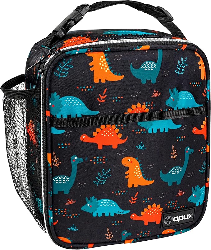 opux Premium Insulated Lunch Box, Soft School Lunch Bag for Kids Boys Girls, Leakproof Small Lunch Pail Men Women Work, Reusable Compact Cooler Tote Lunchbox for Office, Dinosaur