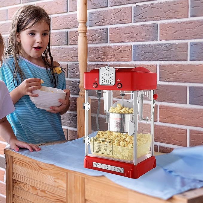 Pop Pup Popcorn Machine - 2.5oz Popper with Stainless-Steel Kettle, Serving Tray, Warming Light and Accessories by Great Northern Popcorn (Red)