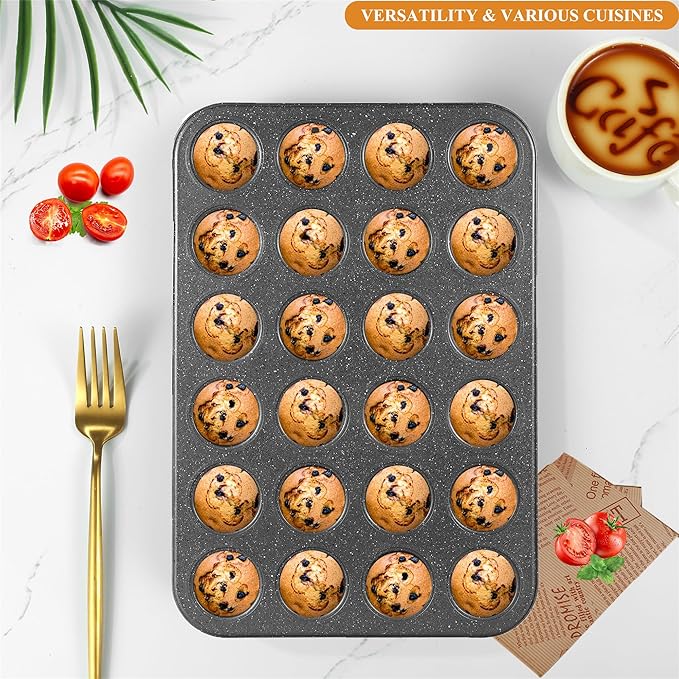 Walooza Muffin Cupcake Pan, Mini Muffin Tins Nonstick 24, Muffin Top Pan and Mini Cheesecake pans, Toast Oven Baking Supplies Non Stick Cake Pans Muffin Tray