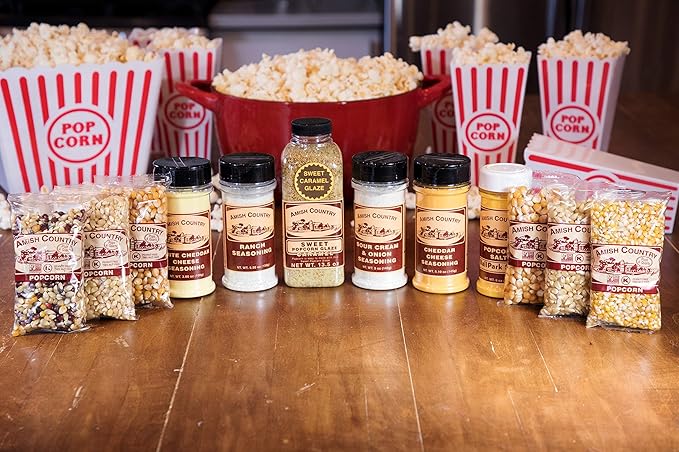 Amish Country Popcorn | 6-4 oz Bags | Variety Popcorn Kernel Set with Toppings | Old Fashioned, Non-GMO and Gluten Free
