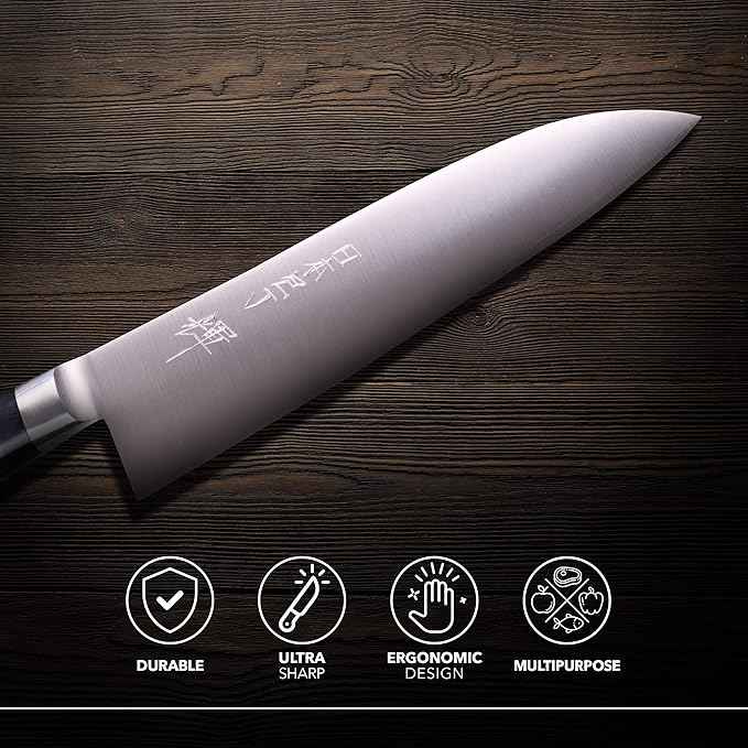 Kagayaki Japanese Chef’s Knife, KGR2-2 Professional Santoku Knife, R-2 Special Steel Pro Kitchen Knife with Ergonomic Pakka Wood Handle, 6.8 inch