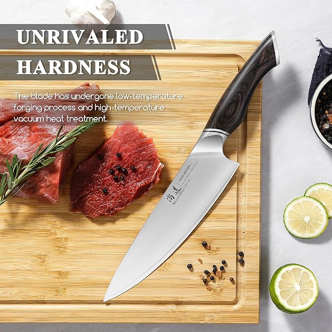 SHANGDAO Chef Knife 8 Inch, Professional Japanese Kitchen Knife – 3 Layers VG10 Alloy Steel, Pakkawood Handle, Gift Box - HUO Series