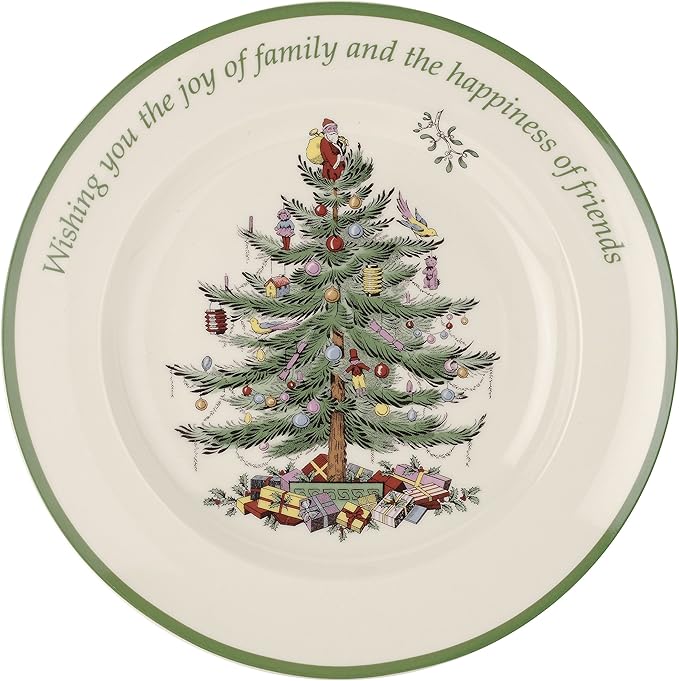 Spode Christmas Tree Sentiment Plate, 10.5-Inch Porcelain Dinner & Appetizer Dish, Holiday-Themed Serving Plate, Microwave & Dishwasher Safe, Festive Collectible Seasonal Dining