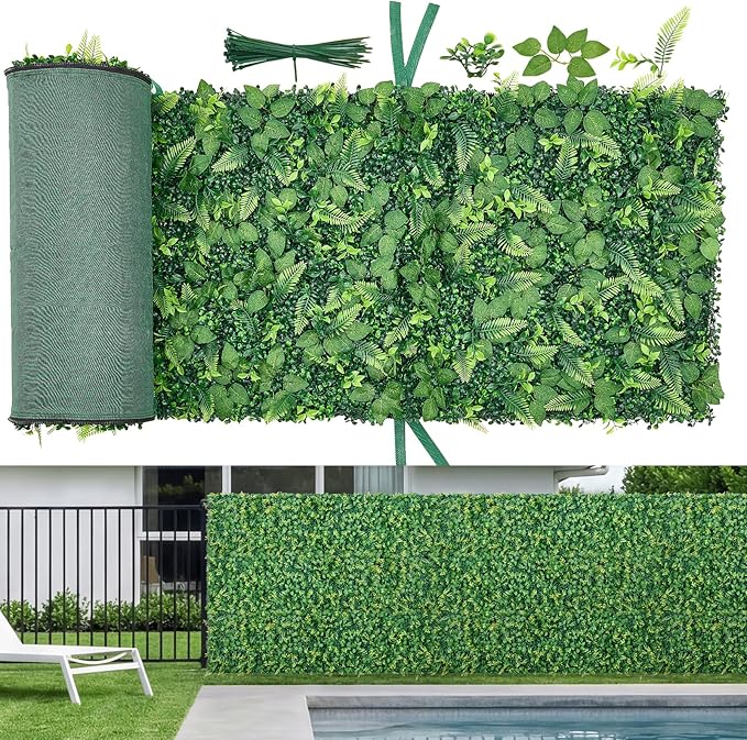 VEVOR Artificial Plant Wall, 4 PCS, Each Panel 2 x 8 ft Artificial Boxwood Panels, Sun Protection Greenery Backdrop Privacy Hedge Fence, Fake Grass Screen for Wedding, Indoor,Outdoor Garden Mixed Leaf