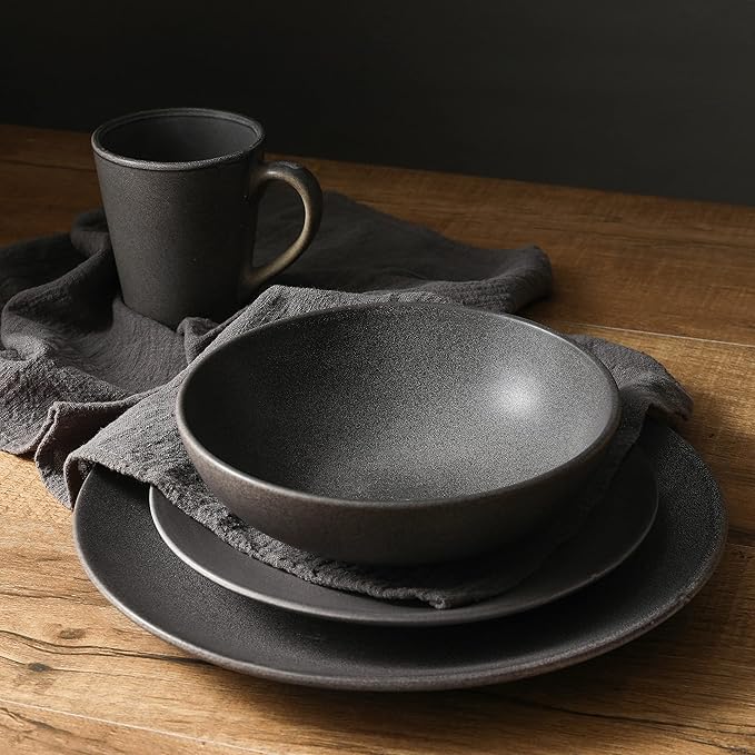 Stone Lain Grao Stoneware 32-Piece Dinnerware Set, Grey