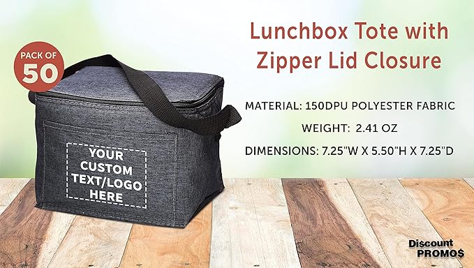 Custom Insulated Cooler Lunch Bag Set of 50, Personalized Bulk Pack - Perfect for Work, Travel, Outdoor Events - Black