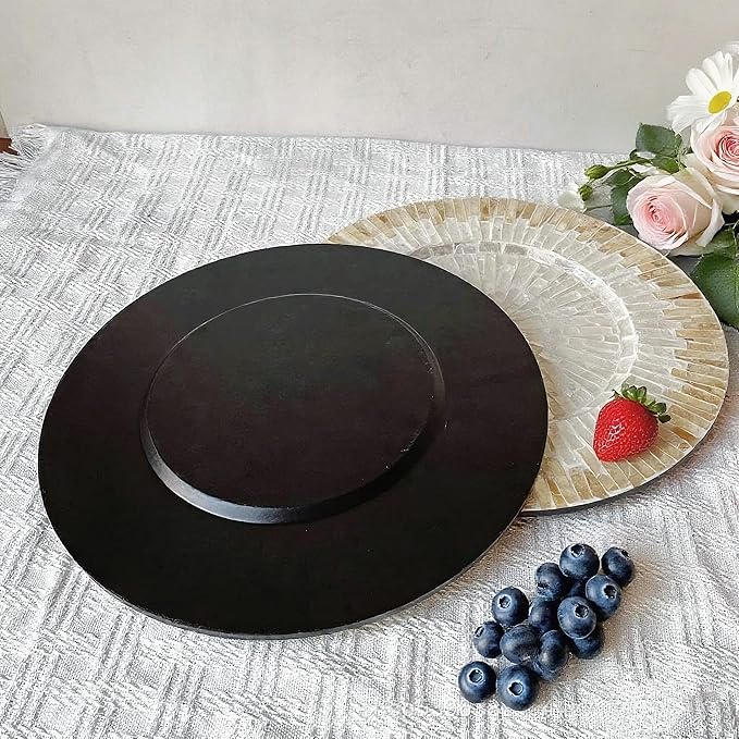 13 Inch Mother of Pearl Shell Placemat Plate – Large Round Decorative Heat for Table or Kitchen,Cabinet, Tabletop (Champagne White, 13 Inch)