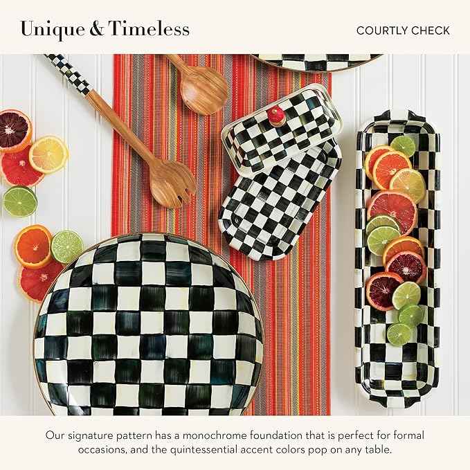 MACKENZIE-CHILDS Enamel Abundant Bowl, Decorative or Serving Bowl, 13-Cup Capacity, Black-and-White Courtly Check
