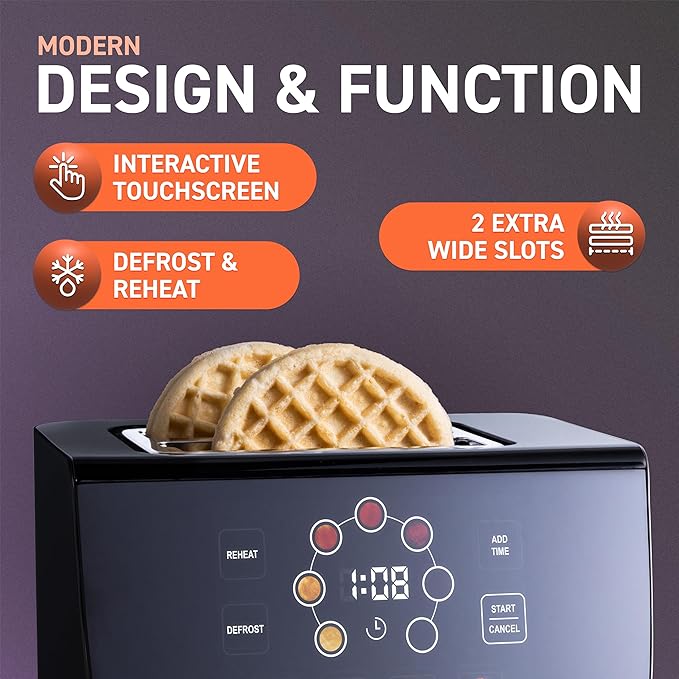 Inspirex Two Slice Touchscreen Lever Toaster, Black