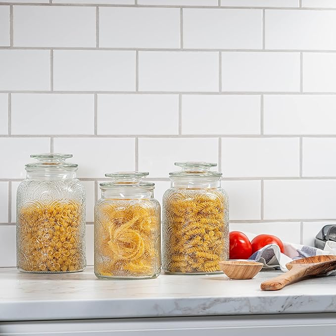 4pc Vintage Glass Canister Set with Airtight Lids - For Kitchen Food Storage and Organization