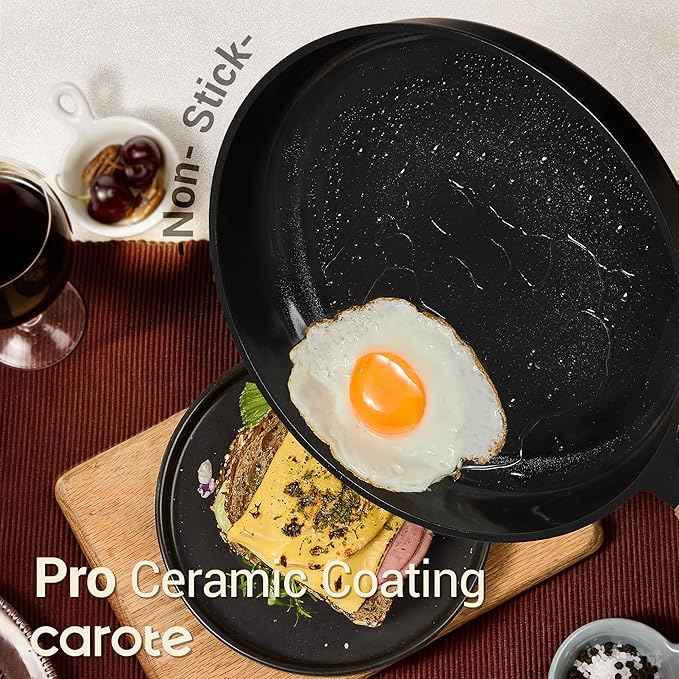 CAROTE Ceramic Cookware Set Nonstick, 16pcs Pots and Pans Set Nonstick, Non-Toxic & PFAS-Free, Dishwasher, RV/Camping Cookware Set, Cooking Pots with Lids, Charcoal Black