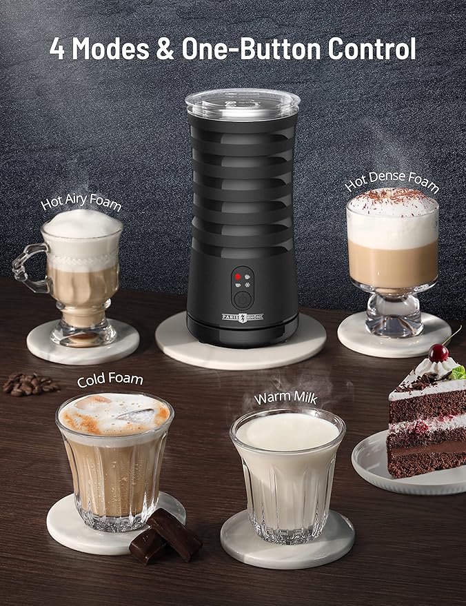 Electric Milk Frother, Paris Rhône 4-in-1 Milk Steamer and Frother, Hot & Cold Foam Milk Warmer with Temperature Control, Auto Shut-Off Frothers for Coffee, Latte,Macchiato, Cappuccino