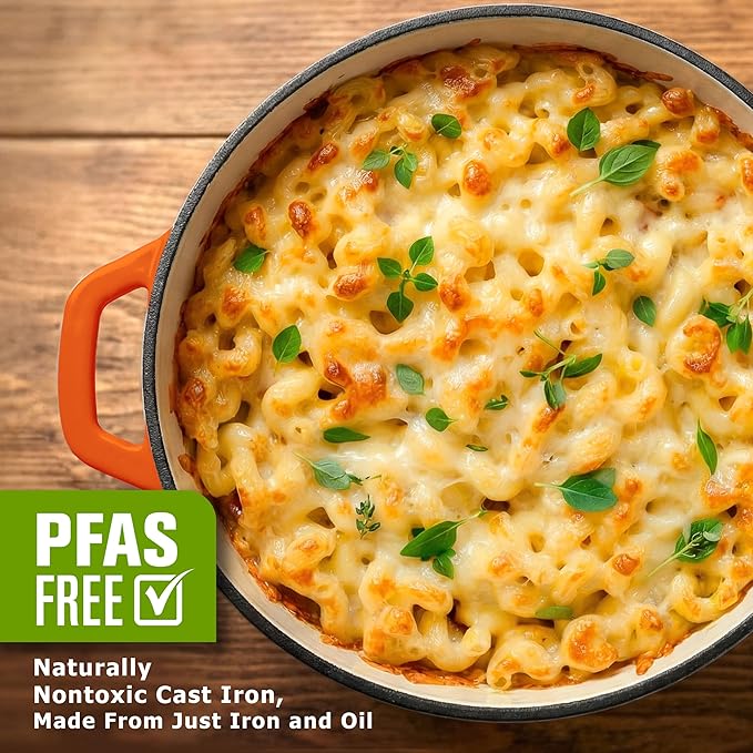 MUELLER HOME 6 Quart Enameled Cast Iron Dutch Oven for Bread Baking, Heavy-Duty Oven-Safe up to 500° F, & Across All Cooktops, House Warming Gifts New Home, Cast Iron Cookware, Gifts for Women, Orange